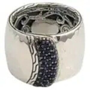 John Hardy Sterling Silver Palu Lava Black Sapphire Overlap Band Ring, Size 7.75